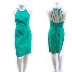 Danier Leather Genuine Suede Leather Emerald Green Halter Bodycon Mini Dress